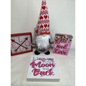 4 Piece Valentine’s Day LOVE Gnome Tiered Tray Farmhouse Table Top Decor